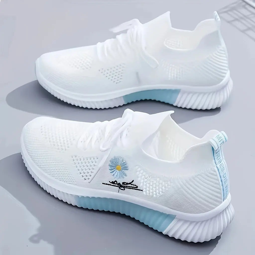 Women's Daisy Pattern Knitted Sneakers, Breathable Low Top Running & Tennis Trainers, Casual Gym Sports Shoes MedSurgery Store For Digital Health