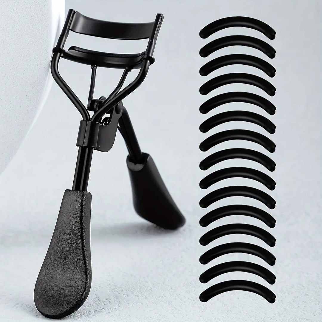 1 Portable Eyelash Curler with 15 Silicone Pads, Stainless Steel Curved Handle Eyelash Curler, Curl and Shape, No Damage to Eyelashes, Eyelash Lifting, Big Eyes, Suitable for Women's Eyelashes MedSurgery Store For Digital Health