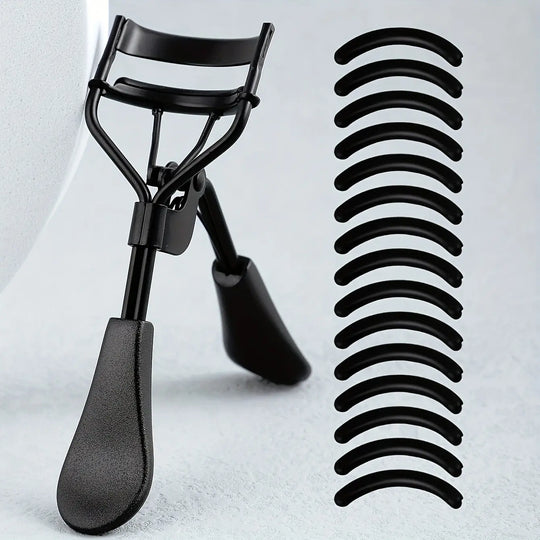 1 Portable Eyelash Curler with 15 Silicone Pads, Stainless Steel Curved Handle Eyelash Curler, Curl and Shape, No Damage to Eyelashes, Eyelash Lifting, Big Eyes, Suitable for Women's Eyelashes MedSurgery Store For Digital Health