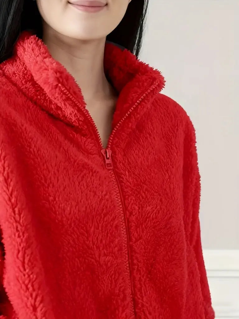 Women'S Light Fleece Jacket - Cozy Winter Coat with Stand-Up Collar, Zipper Closure, Long Sleeve Casual Outerwear for Cold Weather, & Color Block Design, Casual Outerwear|Cozy Winter Jacket, Ladies Winter Coats MedSurgery Store For Digital Health