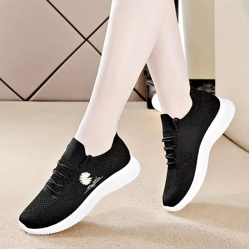 Women's Daisy Pattern Knitted Sneakers, Breathable Low Top Running & Tennis Trainers, Casual Gym Sports Shoes MedSurgery Store For Digital Health