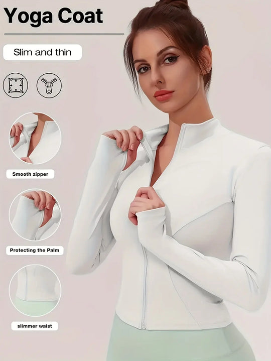 Women's Yoga Coat Slim-Fit Quick-Dry High Elastic Workout Jacket - All-Season Long Sleeve Zip-Up Fitness & Casual Wear with Pockets, Machine Washable MedSurgery Store For Digital Health