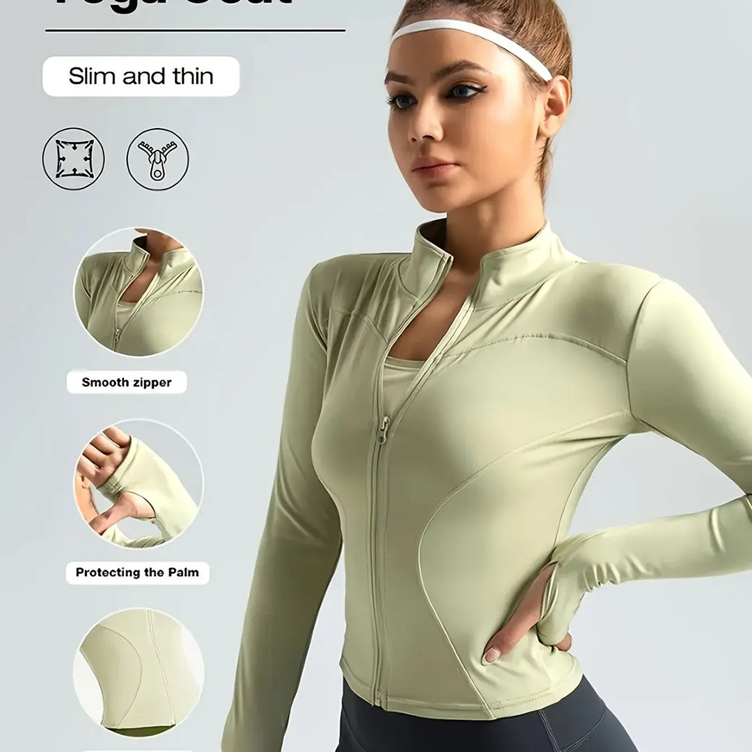 Women's Yoga Coat Slim-Fit Quick-Dry High Elastic Workout Jacket - All-Season Long Sleeve Zip-Up Fitness & Casual Wear with Pockets, Machine Washable MedSurgery Store For Digital Health