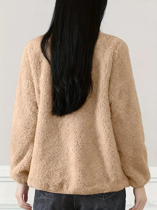 Women'S Light Fleece Jacket - Cozy Winter Coat with Stand-Up Collar, Zipper Closure, Long Sleeve Casual Outerwear for Cold Weather, & Color Block Design, Casual Outerwear|Cozy Winter Jacket, Ladies Winter Coats MedSurgery Store For Digital Health