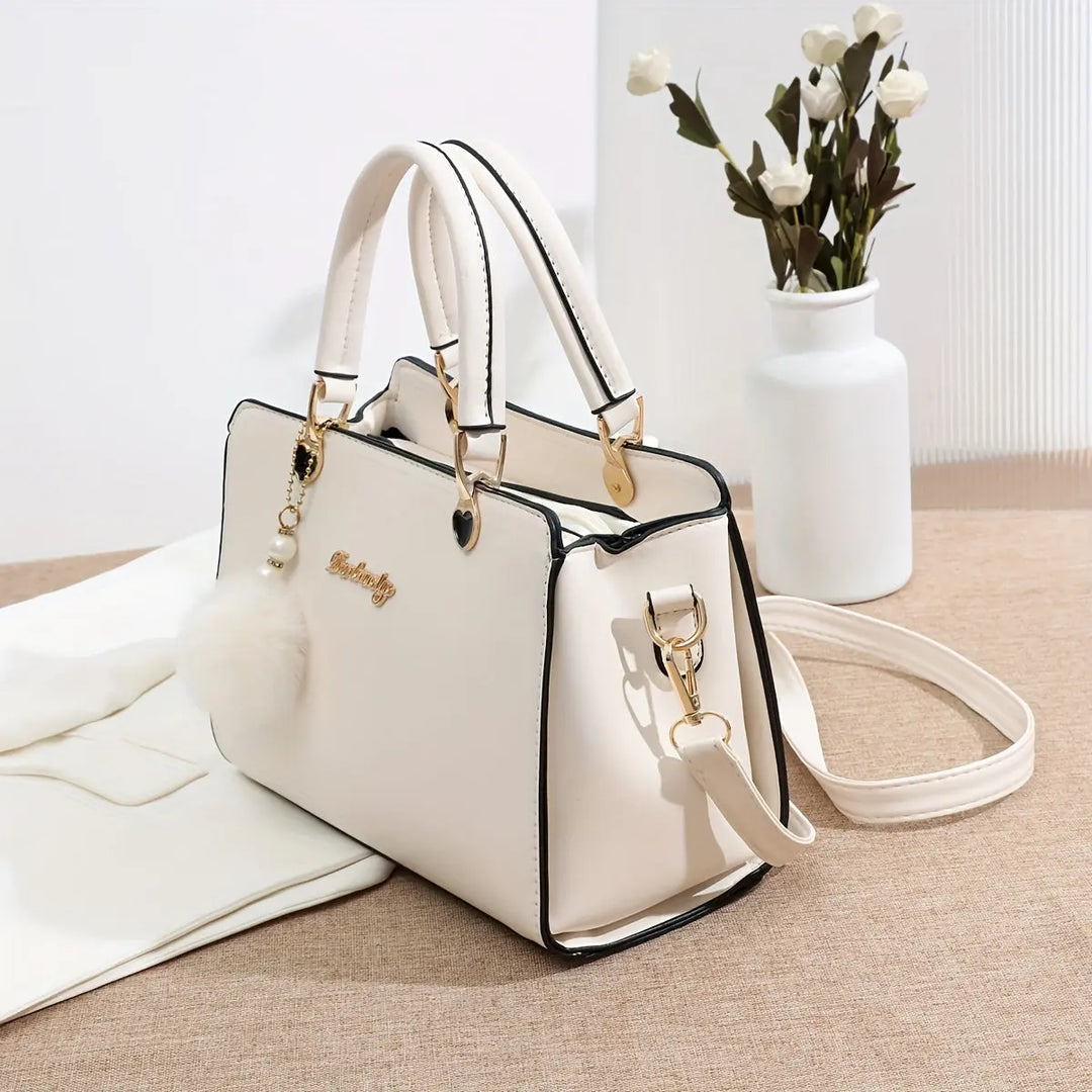 Fashion Solid Color Handbag, Multi Layer Crossbody Bag, Women's Satchel Purse With Pompom Ball Charms MedSurgery Store For Digital Health