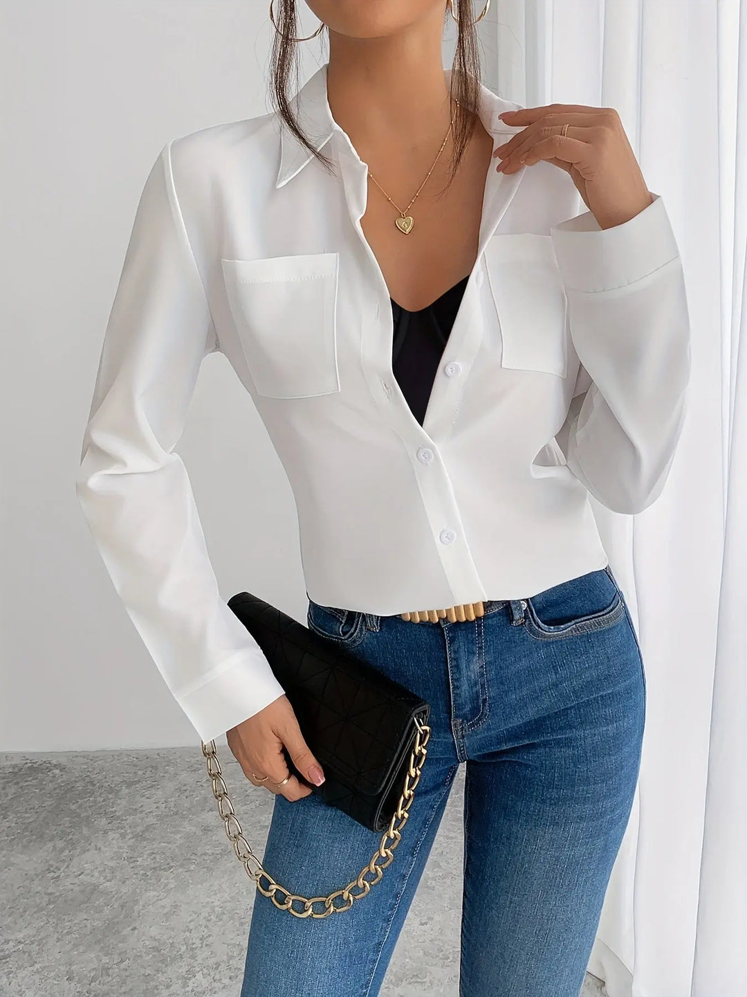 Women'S Elegant Blouse - Classic Collar Button-Front Shirt, All-Season Office & Everyday Blouse in /, Non-See-Through Fabric for Women, Versatile Clothing, Professional Attire, Working Women MedSurgery Store For Digital Health