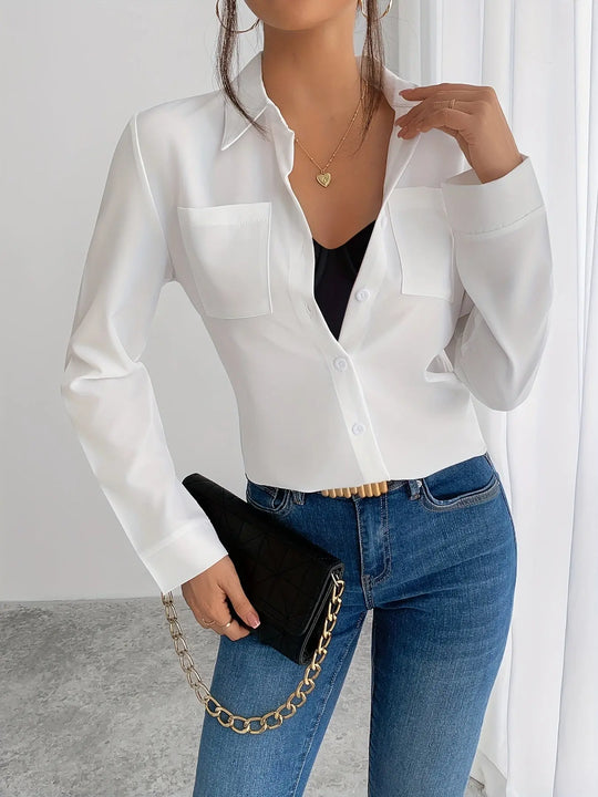 Women'S Elegant Blouse - Classic Collar Button-Front Shirt, All-Season Office & Everyday Blouse in /, Non-See-Through Fabric for Women, Versatile Clothing, Professional Attire, Working Women MedSurgery Store For Digital Health