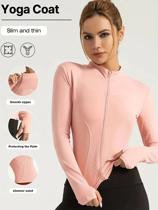 Women's Yoga Coat Slim-Fit Quick-Dry High Elastic Workout Jacket - All-Season Long Sleeve Zip-Up Fitness & Casual Wear with Pockets, Machine Washable MedSurgery Store For Digital Health