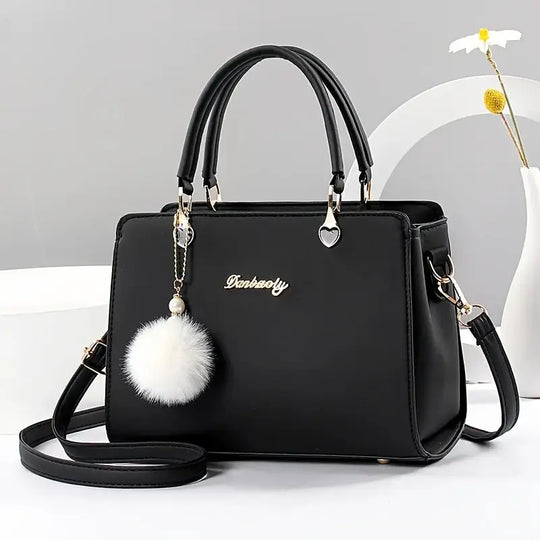 Fashion Solid Color Handbag, Multi Layer Crossbody Bag, Women's Satchel Purse With Pompom Ball Charms MedSurgery Store For Digital Health