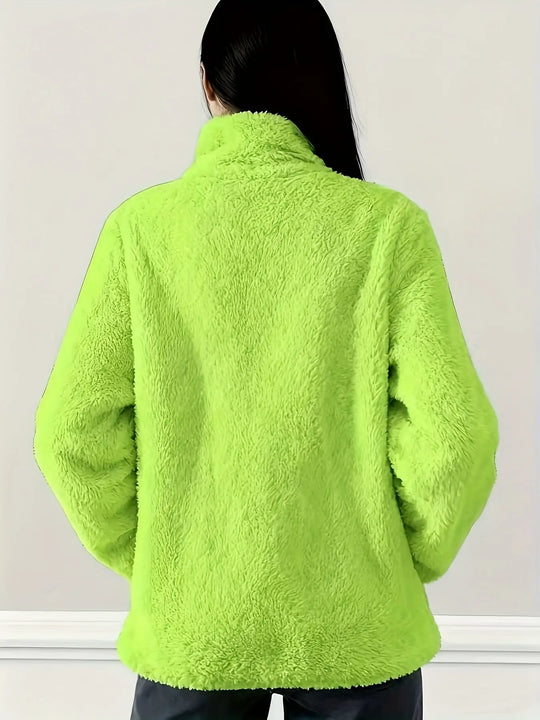 Women'S Light Fleece Jacket - Cozy Winter Coat with Stand-Up Collar, Zipper Closure, Long Sleeve Casual Outerwear for Cold Weather, & Color Block Design, Casual Outerwear|Cozy Winter Jacket, Ladies Winter Coats MedSurgery Store For Digital Health