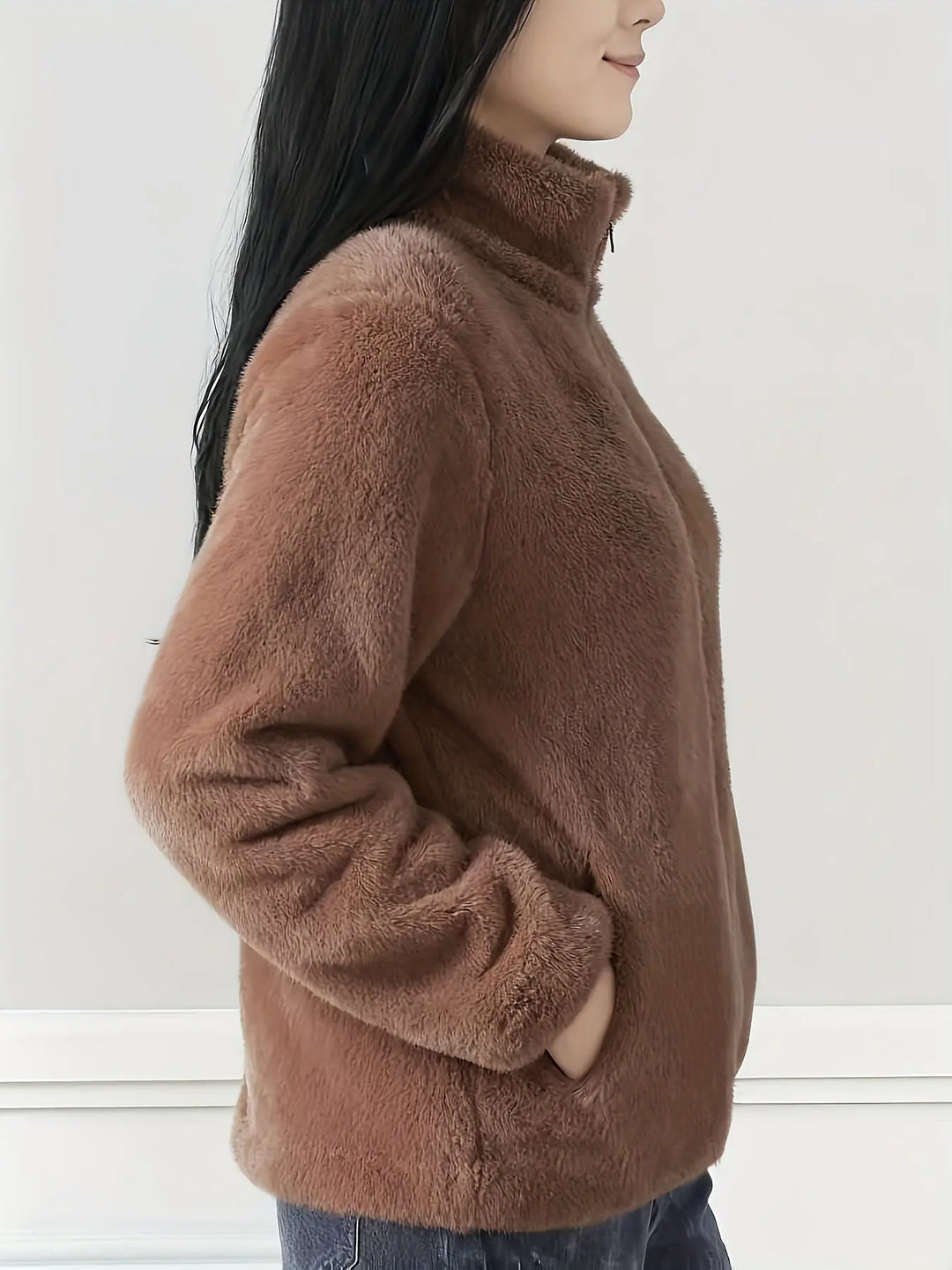 Women'S Light Fleece Jacket - Cozy Winter Coat with Stand-Up Collar, Zipper Closure, Long Sleeve Casual Outerwear for Cold Weather, & Color Block Design, Casual Outerwear|Cozy Winter Jacket, Ladies Winter Coats MedSurgery Store For Digital Health