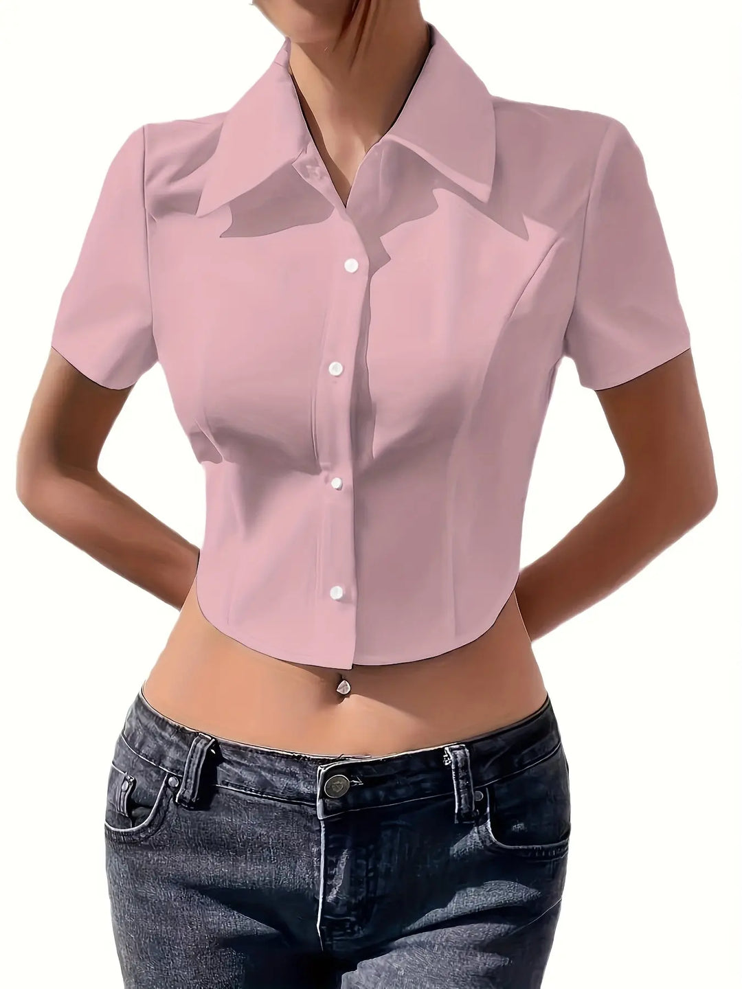 Women's Elegant Solid Color Lapel Collar Shirt - Classic Button-Up Blouse with Structured Fit, Machine Washable, Spring/Summer Office & Casual Wear, Versatile Black Top, Smooth Texture Finish MedSurgery Store For Digital Health