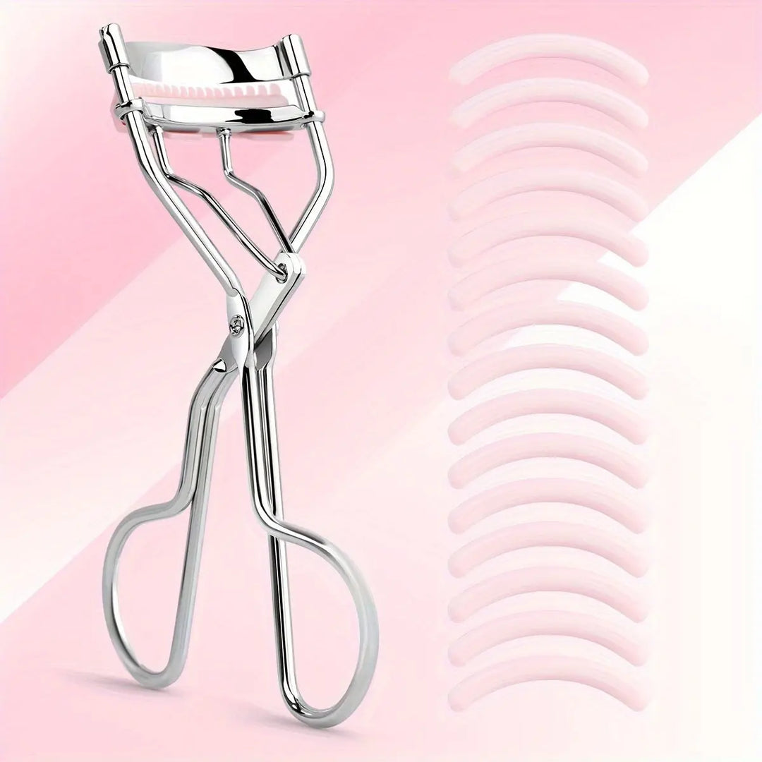 1 Portable Eyelash Curler with 15 Silicone Pads, Stainless Steel Curved Handle Eyelash Curler, Curl and Shape, No Damage to Eyelashes, Eyelash Lifting, Big Eyes, Suitable for Women's Eyelashes MedSurgery Store For Digital Health
