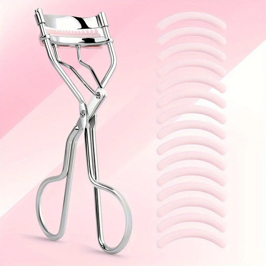1 Portable Eyelash Curler with 15 Silicone Pads, Stainless Steel Curved Handle Eyelash Curler, Curl and Shape, No Damage to Eyelashes, Eyelash Lifting, Big Eyes, Suitable for Women's Eyelashes MedSurgery Store For Digital Health