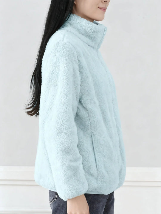 Women'S Light Fleece Jacket - Cozy Winter Coat with Stand-Up Collar, Zipper Closure, Long Sleeve Casual Outerwear for Cold Weather, & Color Block Design, Casual Outerwear|Cozy Winter Jacket, Ladies Winter Coats MedSurgery Store For Digital Health