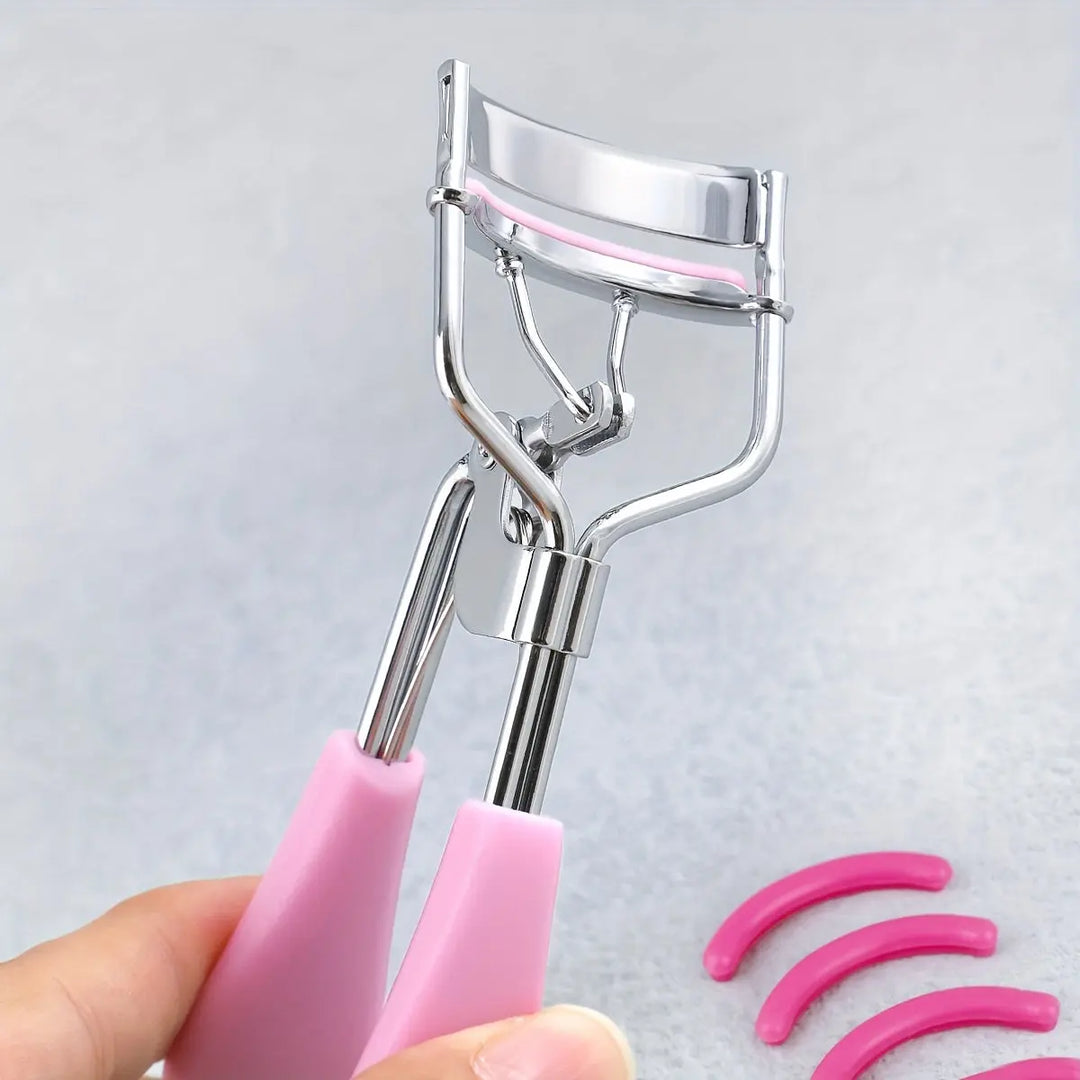 1 Portable Eyelash Curler with 15 Silicone Pads, Stainless Steel Curved Handle Eyelash Curler, Curl and Shape, No Damage to Eyelashes, Eyelash Lifting, Big Eyes, Suitable for Women's Eyelashes MedSurgery Store For Digital Health