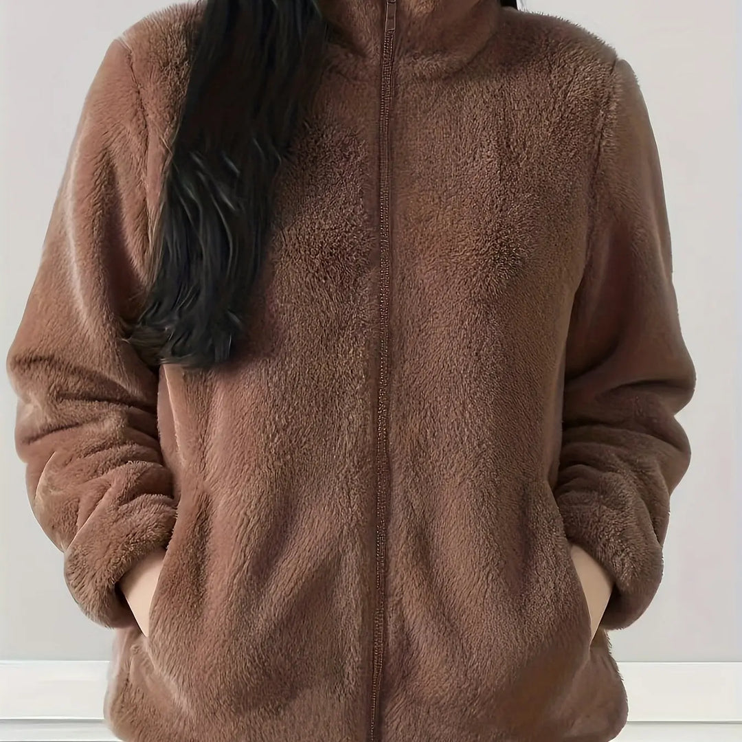 Women'S Light Fleece Jacket - Cozy Winter Coat with Stand-Up Collar, Zipper Closure, Long Sleeve Casual Outerwear for Cold Weather, & Color Block Design, Casual Outerwear|Cozy Winter Jacket, Ladies Winter Coats MedSurgery Store For Digital Health