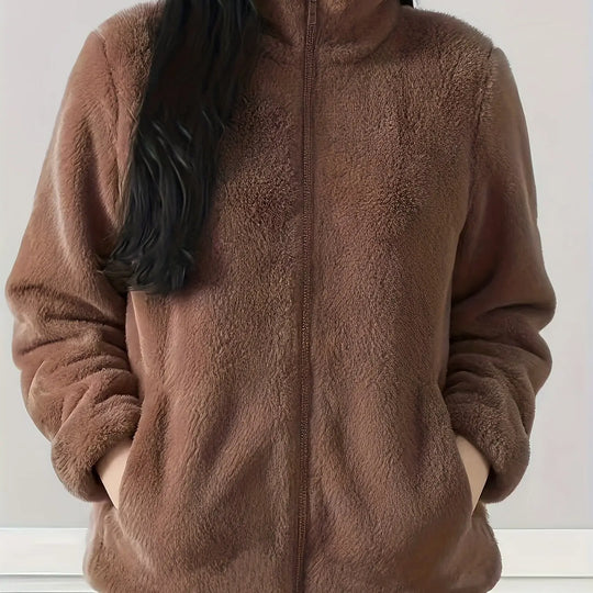 Women'S Light Fleece Jacket - Cozy Winter Coat with Stand-Up Collar, Zipper Closure, Long Sleeve Casual Outerwear for Cold Weather, & Color Block Design, Casual Outerwear|Cozy Winter Jacket, Ladies Winter Coats MedSurgery Store For Digital Health