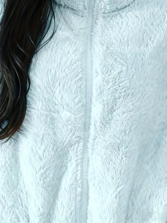 Women'S Light Fleece Jacket - Cozy Winter Coat with Stand-Up Collar, Zipper Closure, Long Sleeve Casual Outerwear for Cold Weather, & Color Block Design, Casual Outerwear|Cozy Winter Jacket, Ladies Winter Coats MedSurgery Store For Digital Health