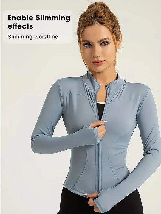 Women's Yoga Coat Slim-Fit Quick-Dry High Elastic Workout Jacket - All-Season Long Sleeve Zip-Up Fitness & Casual Wear with Pockets, Machine Washable MedSurgery Store For Digital Health