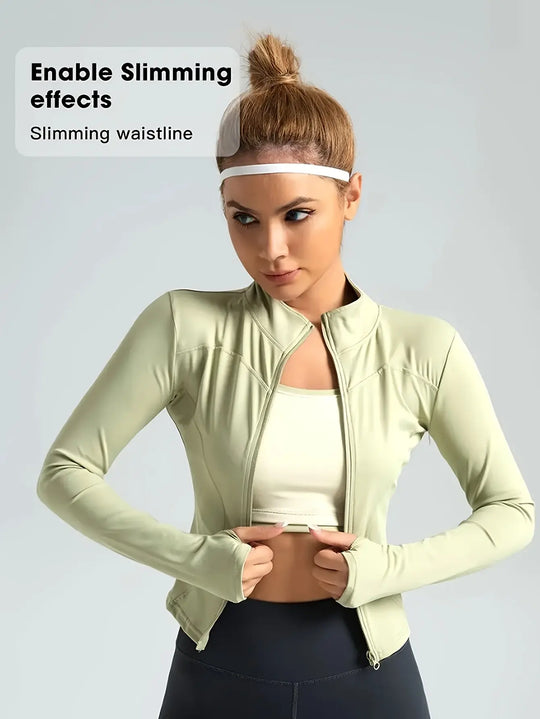 Women's Yoga Coat Slim-Fit Quick-Dry High Elastic Workout Jacket - All-Season Long Sleeve Zip-Up Fitness & Casual Wear with Pockets, Machine Washable MedSurgery Store For Digital Health