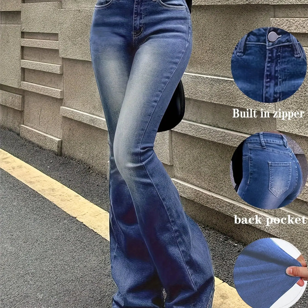 Women'S High-Stretch Retro Flare Jeans - Slim Fit Mid-Rise Bell Bottoms with Slant Pockets, Washed Blue Denim & Built-In Zipper, All-Season Casual Wear, High Waisted Jeans, Comfortable Fashion, Durable Fabric, Versatile Botto MedSurgery Store For Digital Health