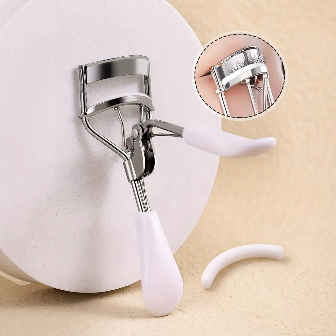 1 Portable Eyelash Curler with 15 Silicone Pads, Stainless Steel Curved Handle Eyelash Curler, Curl and Shape, No Damage to Eyelashes, Eyelash Lifting, Big Eyes, Suitable for Women's Eyelashes MedSurgery Store For Digital Health