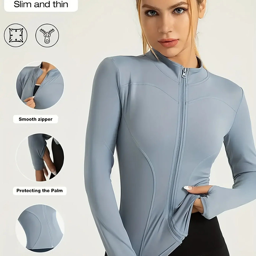 Women's Yoga Coat Slim-Fit Quick-Dry High Elastic Workout Jacket - All-Season Long Sleeve Zip-Up Fitness & Casual Wear with Pockets, Machine Washable MedSurgery Store For Digital Health