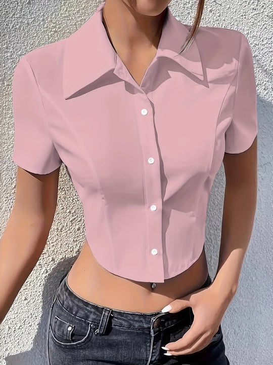 Women's Elegant Solid Color Lapel Collar Shirt - Classic Button-Up Blouse with Structured Fit, Machine Washable, Spring/Summer Office & Casual Wear, Versatile Black Top, Smooth Texture Finish MedSurgery Store For Digital Health