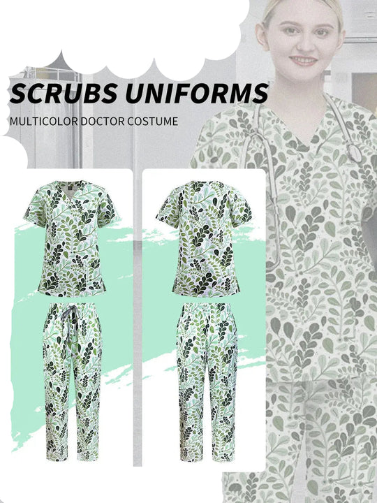 Ropa médica para mujer, uniformes estéticos, conjunto de exfoliantes médicos, ropa de trabajo de esteticista y manicura, trajes de algodón estampados con cuello en V, Unisex MedSurgery Store For Digital Health