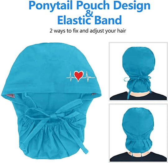 Gorros quirúrgicos ajustables, gorro de trabajo, soporte para cola de caballo, gorros de enfermería Bouffant con botones, turbante de pelo largo, sombreros para mujeres y hombres MedSurgery Store For Digital Health