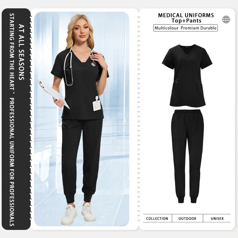 Uniformes médicos para mujeres y hombres, dentista, Hospital, bolsillos con cuello en V, Top, pantalones para correr, accesorios de enfermería, ropa de trabajo clínica MedSurgery Store For Digital Health
