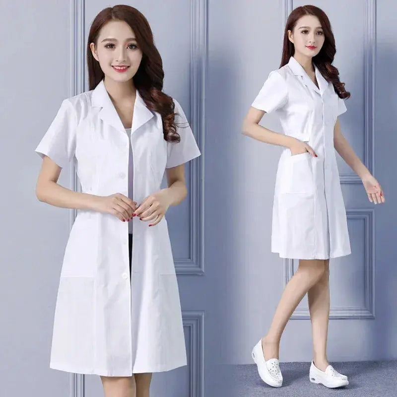 Bata de laboratorio a la moda para mujer, vestido de médico y enfermera de manga corta, uniformes médicos de manga larga, chaqueta blanca con cinturón ajustable MedSurgery Store For Digital Health