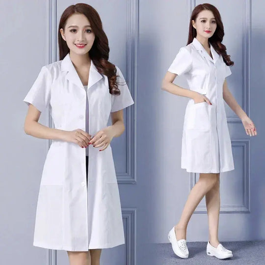 Bata de laboratorio a la moda para mujer, vestido de médico y enfermera de manga corta, uniformes médicos de manga larga, chaqueta blanca con cinturón ajustable MedSurgery Store For Digital Health