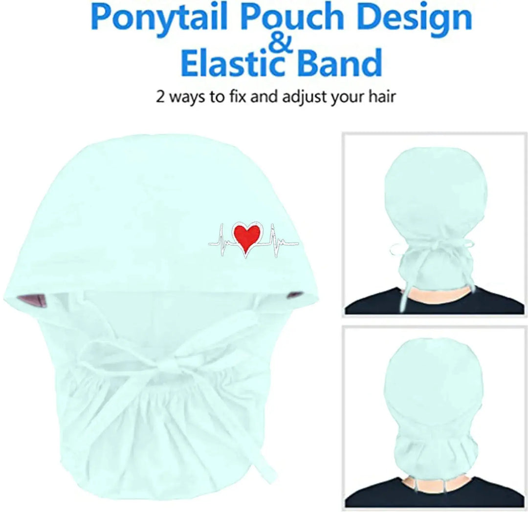 Gorros quirúrgicos ajustables, gorro de trabajo, soporte para cola de caballo, gorros de enfermería Bouffant con botones, turbante de pelo largo, sombreros para mujeres y hombres MedSurgery Store For Digital Health