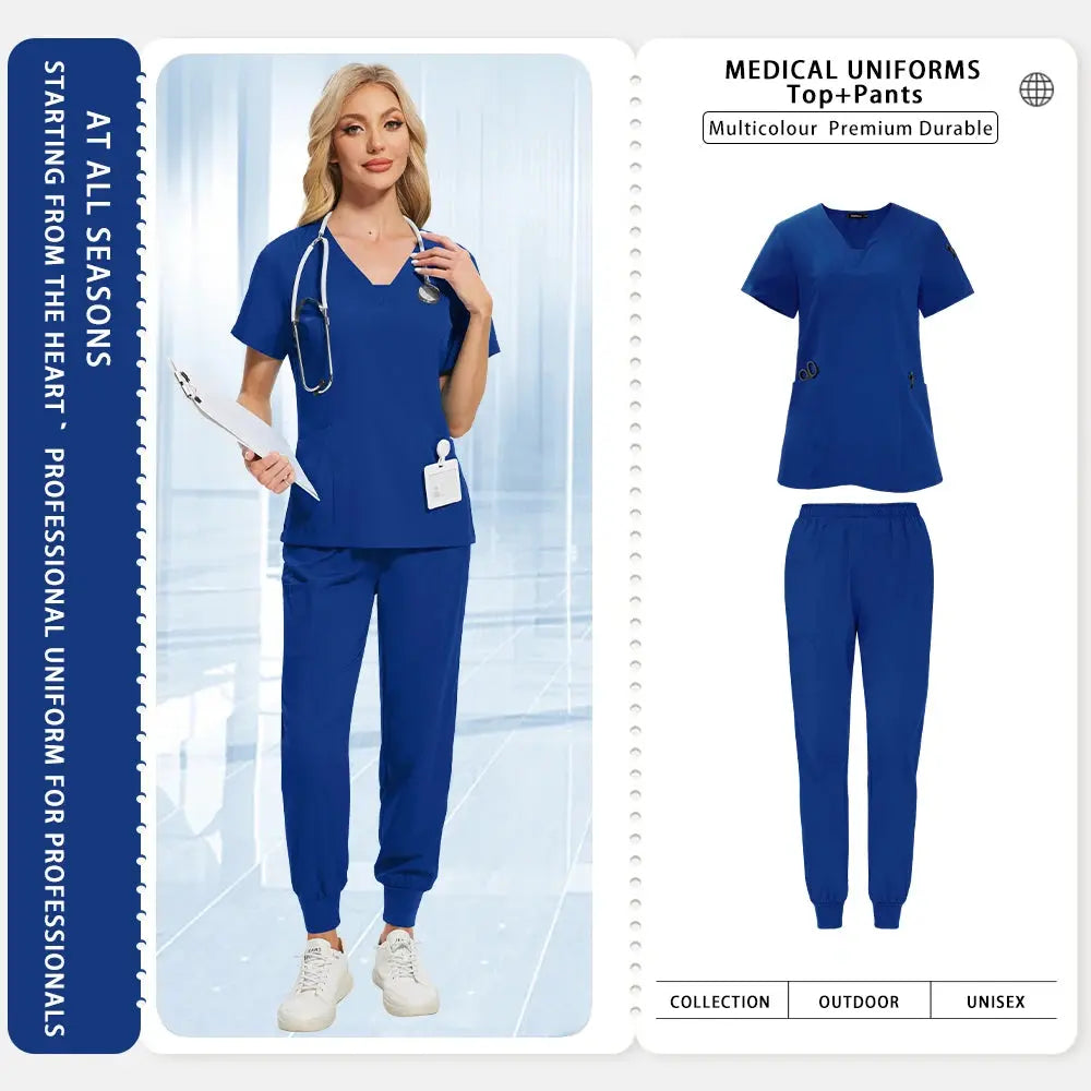 Uniformes médicos para mujeres y hombres, dentista, Hospital, bolsillos con cuello en V, Top, pantalones para correr, accesorios de enfermería, ropa de trabajo clínica MedSurgery Store For Digital Health