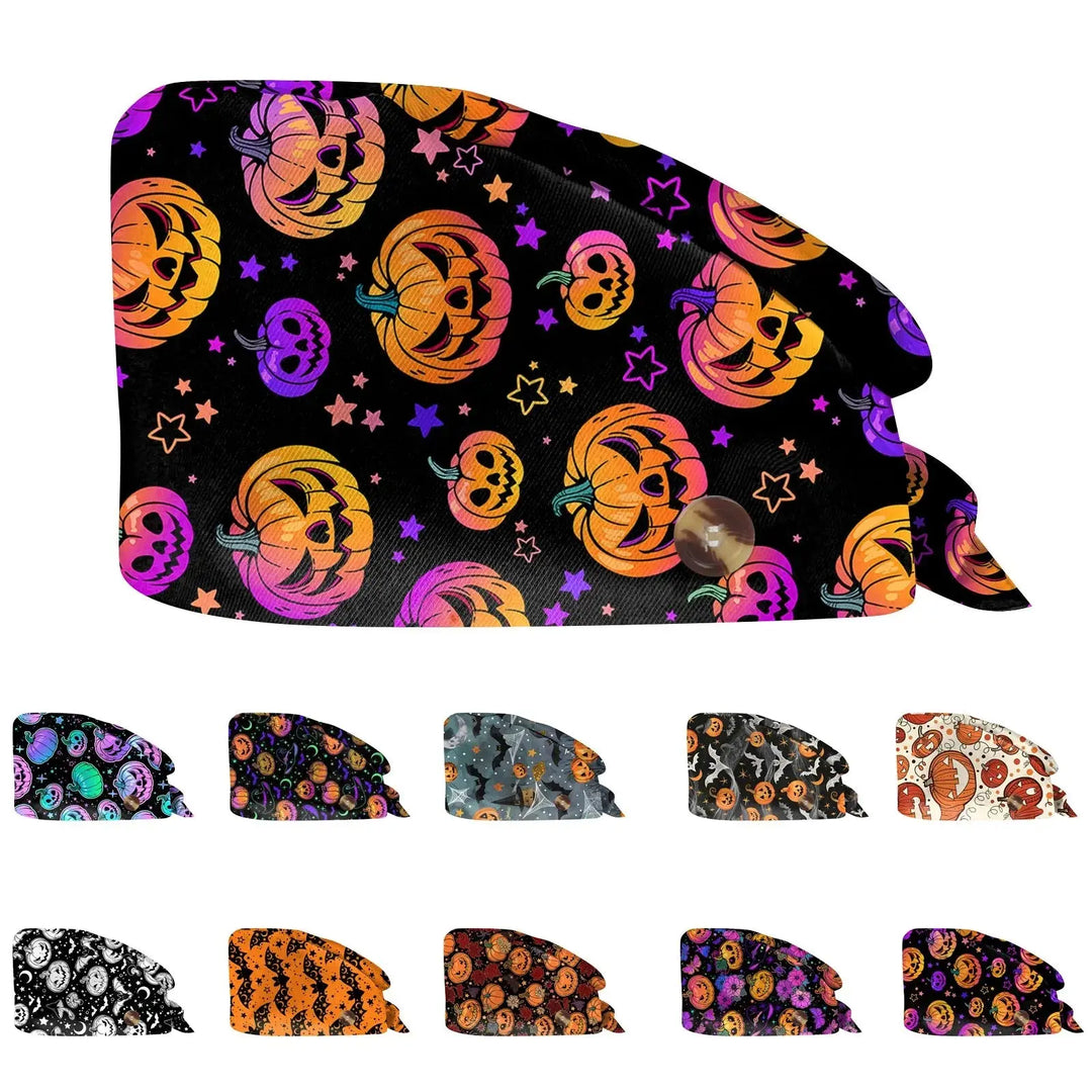 Gorro exfoliante de Halloween, gorro de algodón ajustable con estampado para salón de belleza, cirujano, clínica Dental, gorro de enfermería, gorros quirúrgicos para hombres y mujeres, venta al por mayor MedSurgery Store For Digital Health