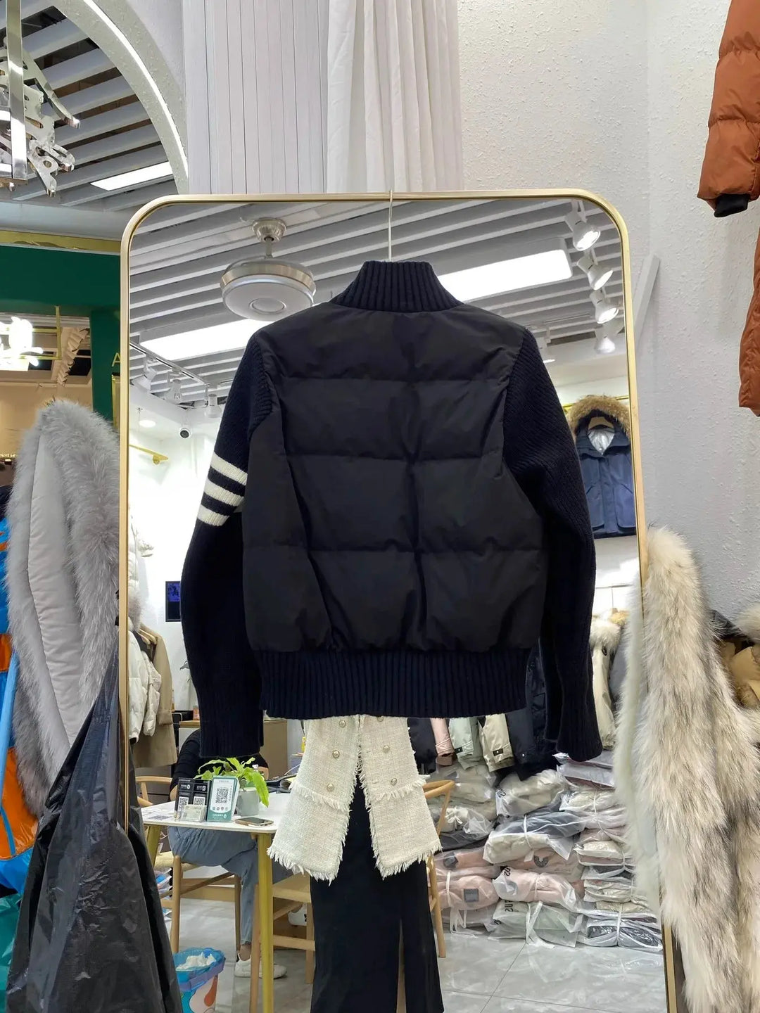 Chaqueta de plumón cálida blanca para mujer, abrigos cortos de manga empalmada tejidos con cuello informal a la moda de invierno, abrigo de plumón de pato blanco de alta calidad MedSurgery Store For Digital Health