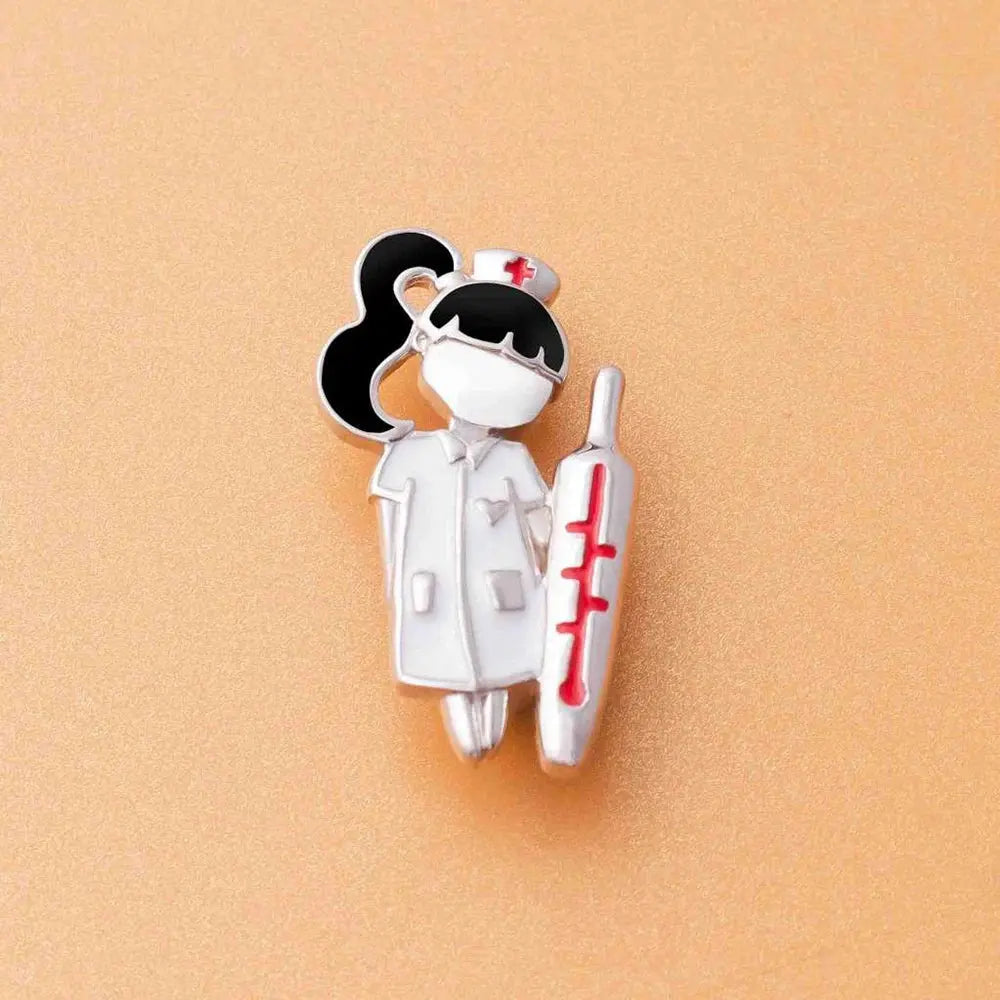 Hanreshe lindo enfermera y termómetro broche esmaltado dibujos animados médicos alfileres de médico insignia de solapa regalo de joyería para estudiantes de medicina MedSurgery Store For Digital Health