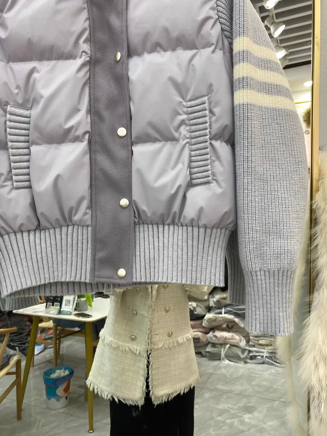 Chaqueta de plumón cálida blanca para mujer, abrigos cortos de manga empalmada tejidos con cuello informal a la moda de invierno, abrigo de plumón de pato blanco de alta calidad MedSurgery Store For Digital Health