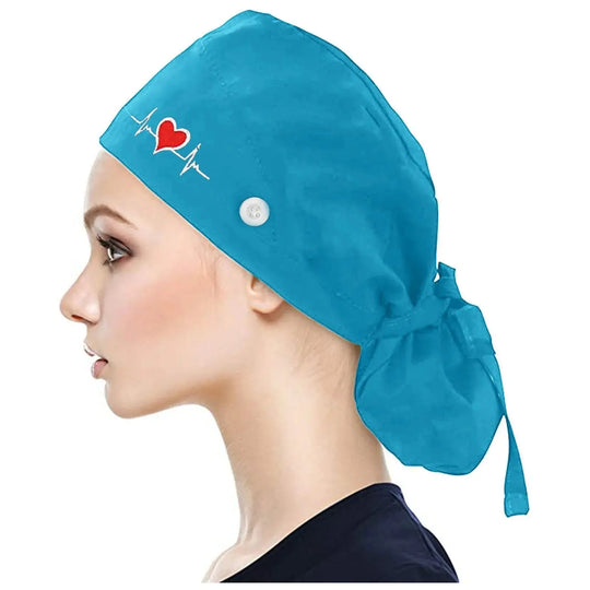 Gorros quirúrgicos ajustables, gorro de trabajo, soporte para cola de caballo, gorros de enfermería Bouffant con botones, turbante de pelo largo, sombreros para mujeres y hombres MedSurgery Store For Digital Health