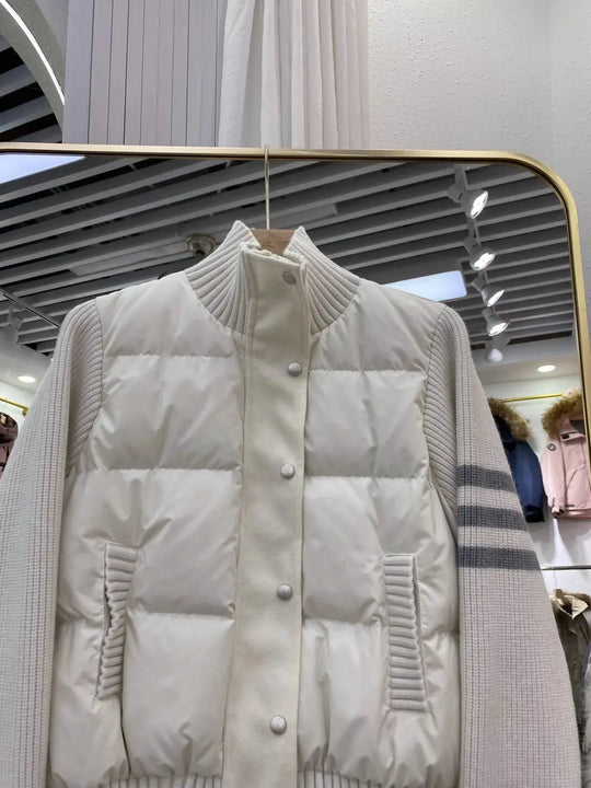 Chaqueta de plumón cálida blanca para mujer, abrigos cortos de manga empalmada tejidos con cuello informal a la moda de invierno, abrigo de plumón de pato blanco de alta calidad MedSurgery Store For Digital Health