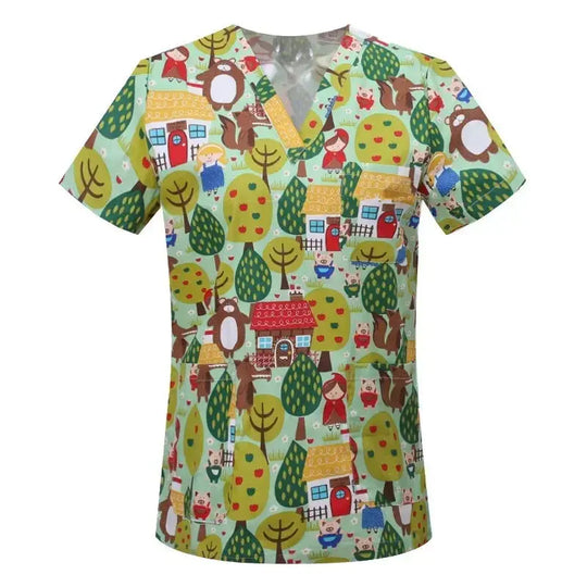 Blusa de algodón con estampado de animales de dibujos animados, uniforme médico quirúrgico para clínica de mascotas, Hospital, enfermería CJdropshipping