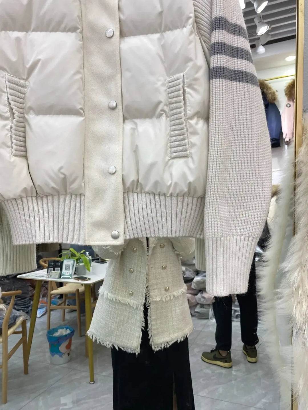 Chaqueta de plumón cálida blanca para mujer, abrigos cortos de manga empalmada tejidos con cuello informal a la moda de invierno, abrigo de plumón de pato blanco de alta calidad MedSurgery Store For Digital Health