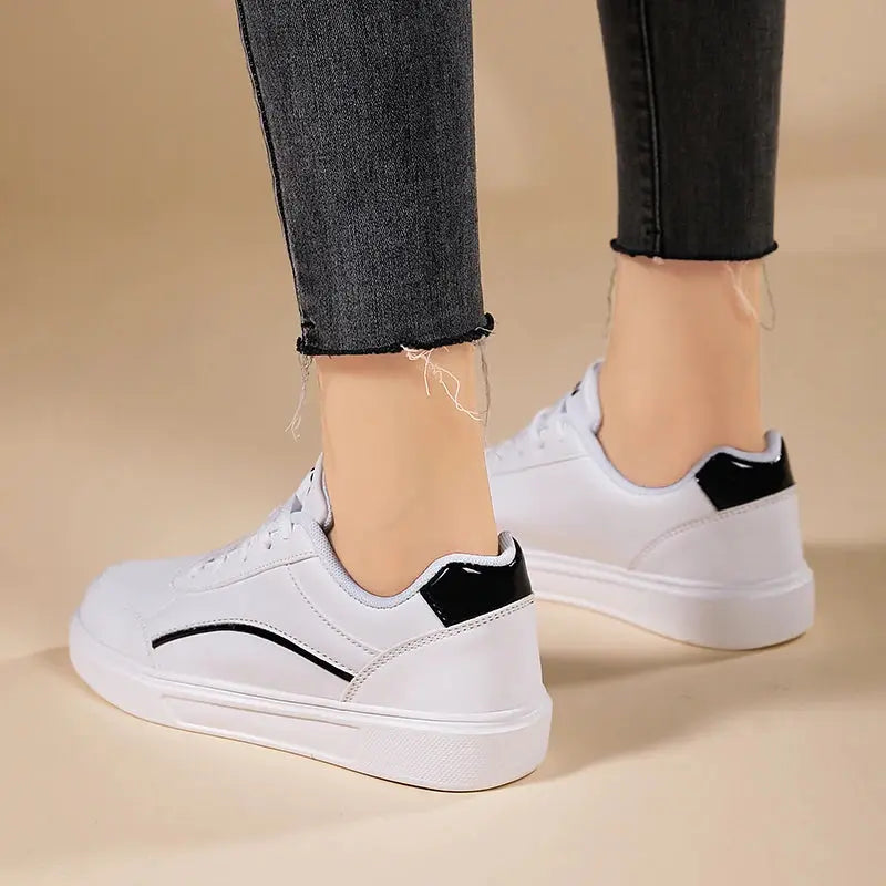Zapatos blancos para mujer, zapatos planos informales de pizarra blanca con cordones, zapatillas para caminar de cuero PU, suela gruesa, moda de lujo para actividades al aire libre MedSurgery Store For Digital Health