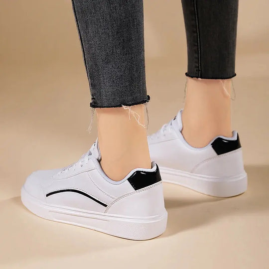 Zapatos blancos para mujer, zapatos planos informales de pizarra blanca con cordones, zapatillas para caminar de cuero PU, suela gruesa, moda de lujo para actividades al aire libre MedSurgery Store For Digital Health