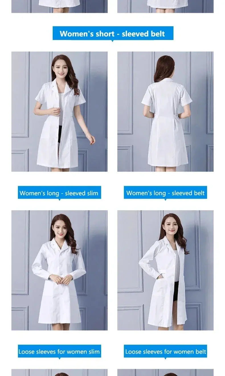 Bata de laboratorio a la moda para mujer, vestido de médico y enfermera de manga corta, uniformes médicos de manga larga, chaqueta blanca con cinturón ajustable MedSurgery Store For Digital Health