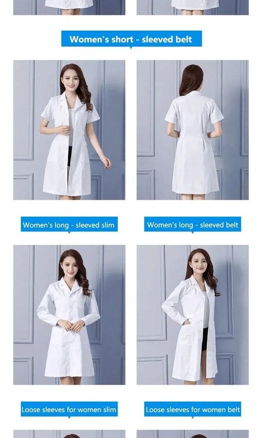 Bata de laboratorio a la moda para mujer, vestido de médico y enfermera de manga corta, uniformes médicos de manga larga, chaqueta blanca con cinturón ajustable MedSurgery Store For Digital Health