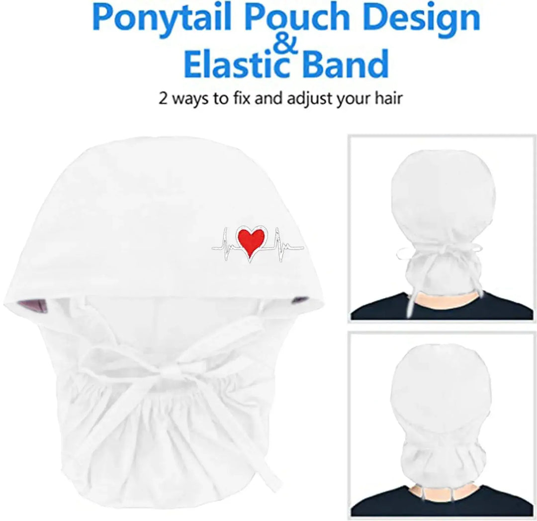 Gorros quirúrgicos ajustables, gorro de trabajo, soporte para cola de caballo, gorros de enfermería Bouffant con botones, turbante de pelo largo, sombreros para mujeres y hombres MedSurgery Store For Digital Health