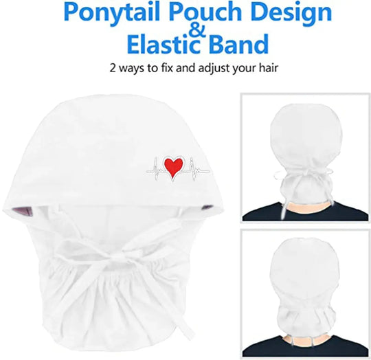 Gorros quirúrgicos ajustables, gorro de trabajo, soporte para cola de caballo, gorros de enfermería Bouffant con botones, turbante de pelo largo, sombreros para mujeres y hombres MedSurgery Store For Digital Health